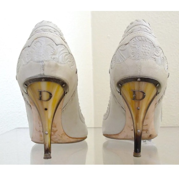 ✨Authentic Christian Dior Logo Off White Leather Pumps Heels Shoes - Picture 1 of 5